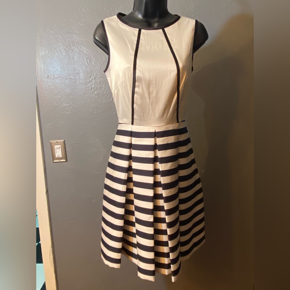 J. Taylor black and white striped dress